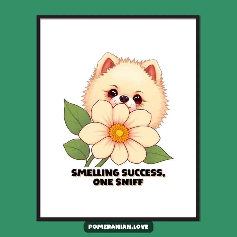 Free Printable Wall Art: Curious Pomeranian Peeking - Funny Floral Downloadable Decor