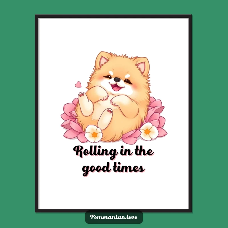 Free Printable Wall Art: Delighted Pomeranian Petal Roll - Funny Dog Downloadable Art