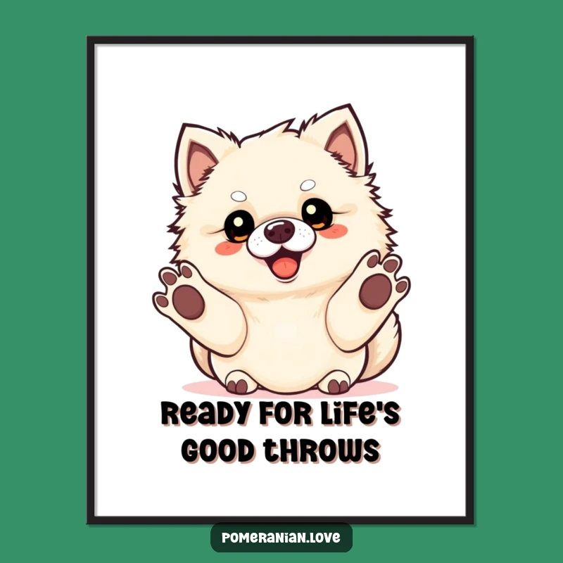 Free Printable Wall Art: Playful Pomeranian Fetching - Funny Dog Downloadable Decor