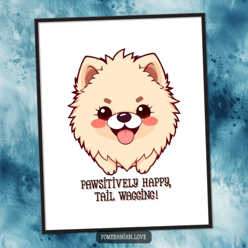 Funny Free Printable Wall Art: A fluffy Pomeranian beaming with a happy, panting smile, full of joy.
