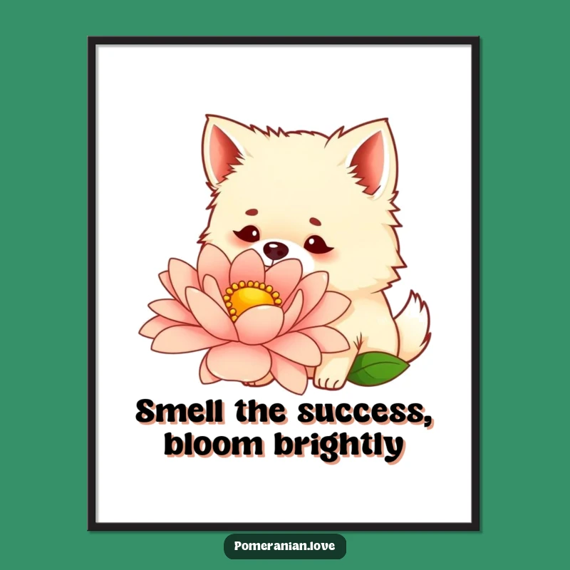 Funny Free Printable Wall Art: Curious Pomeranian Flower Sniffer, Downloadable Decor