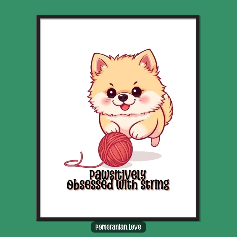 Free Printable Funny Pomeranian Wall Art: Hilarious Yarn Chase Downloadable Decor