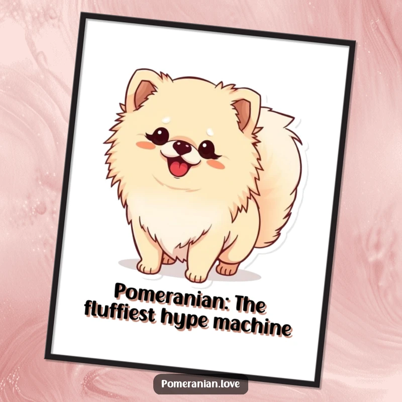 Funny Free Printable Wall Art: A fluffy Pomeranian dog captured mid-wag, its tail a blur of pure, unadulterated joy.