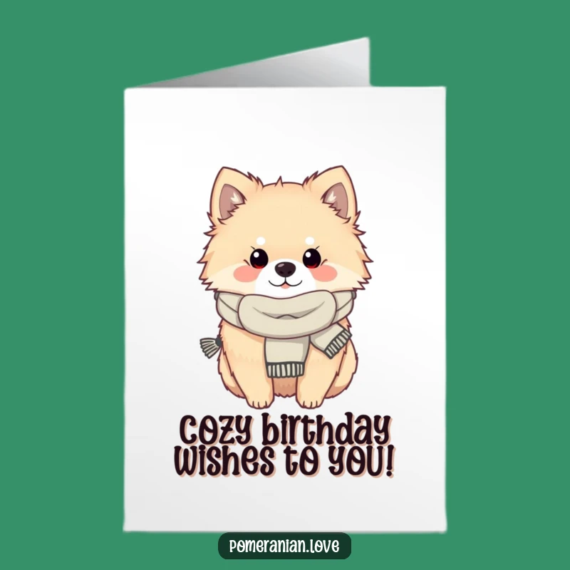 Free Printable Cozy Pom Birthday Card: Funny Scarf Dog Downloadable Gift