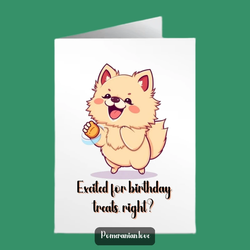 Excited Pom Birthday Card Free Printable: Treat Jumping Pup Downloadable