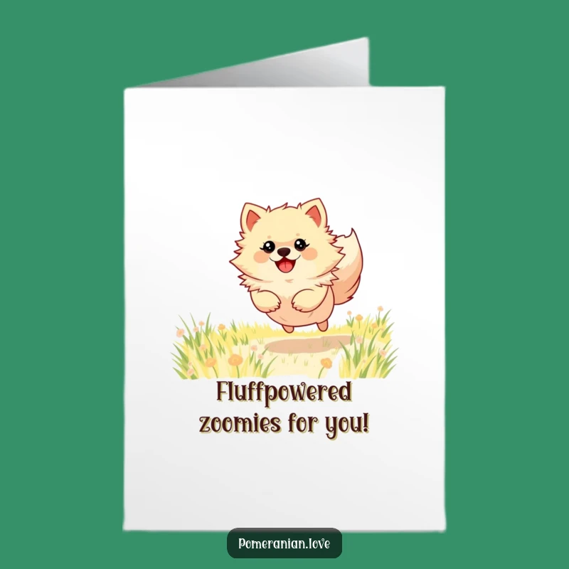 Free Printable Birthday Card: Energetic Pomeranian Dog Bounding Fun! Your Perfect DIY Gift.