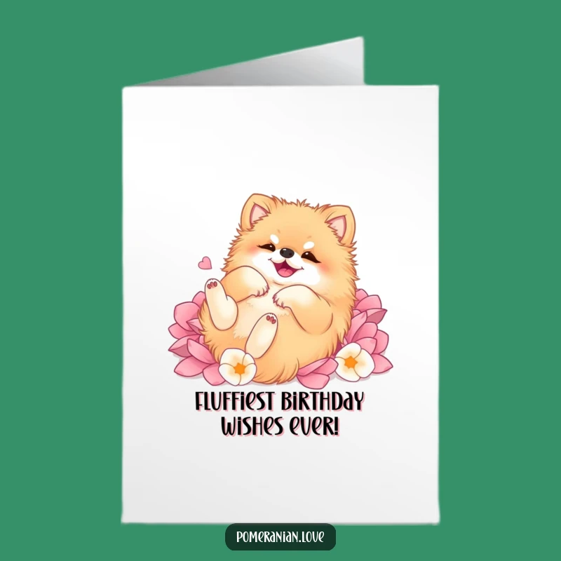 Free Printable Birthday Card: Delighted Pomeranian Petal Fun - Funny Dog Downloadable Gift