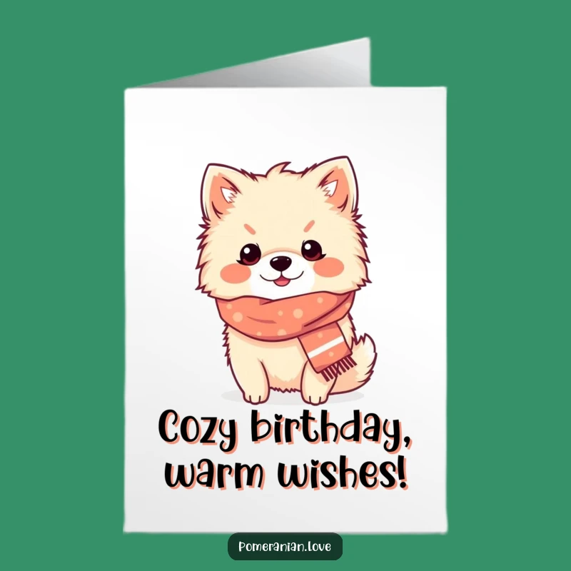 Free Printable Birthday Card: Cozy Pomeranian, Scarf Style, Downloadable Birthday Cheer