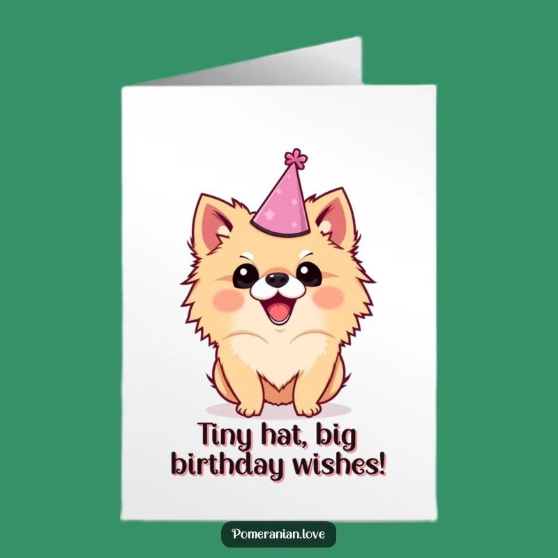 Free Printable Birthday Card: Funny Pomeranian Dog Hat Wagging for a Hilarious Downloadable Gift