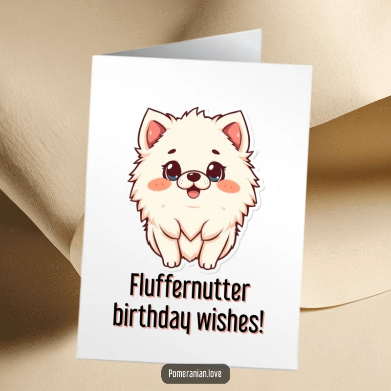 Funny Free Printable Birthday Card: Shocked Pomeranian's eyes wide, mouth agape, perfect for a surprise party.