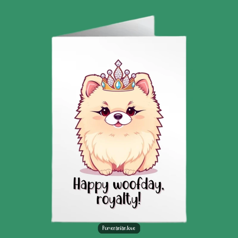 Free Printable Regal Pomeranian Birthday Card - Funny Sparkly Tiara Downloadable Gift