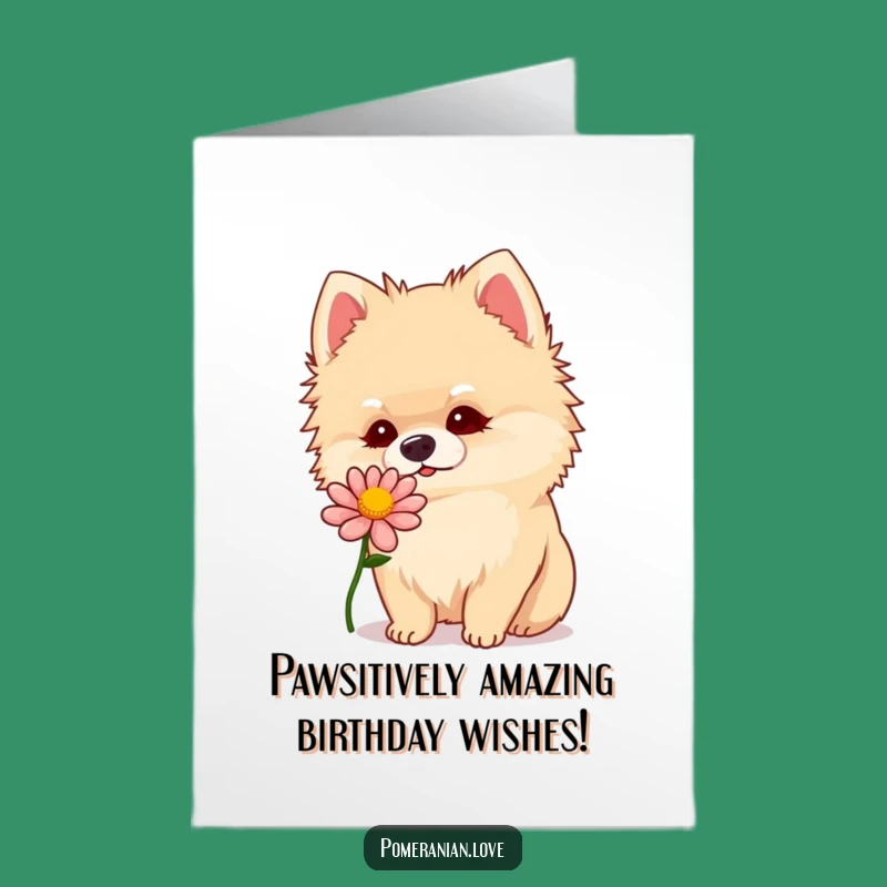 Funny Pomeranian Birthday Card Free Printable: Cute Dog Sniffing Flower Downloadable
