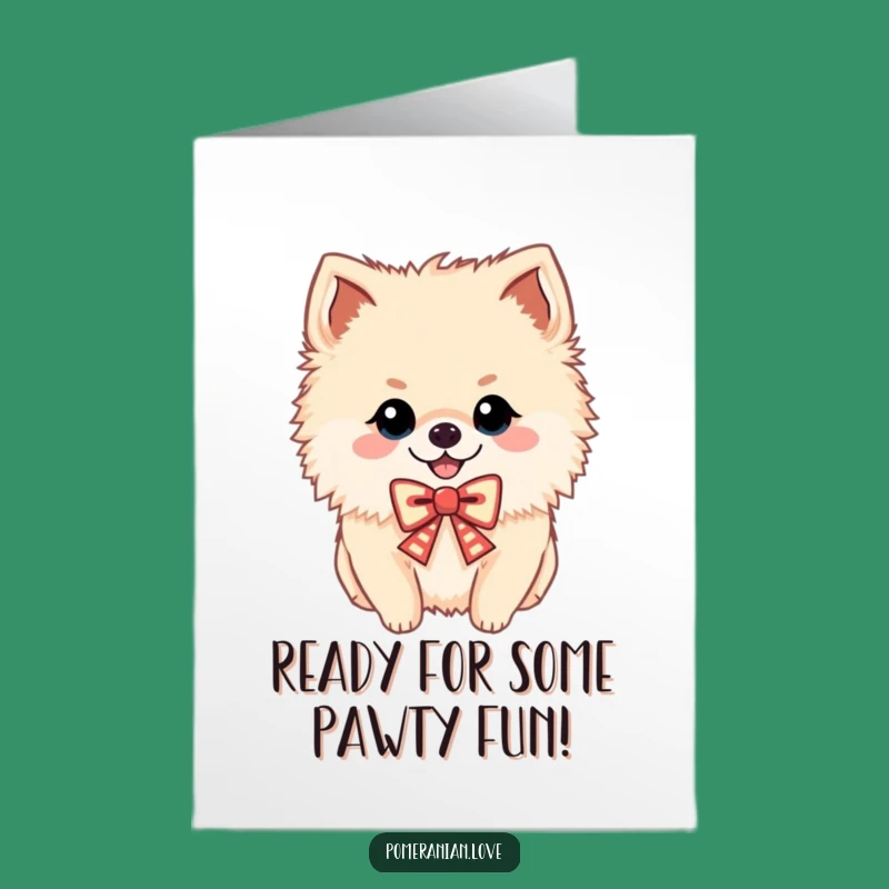 Free Printable Cheerful Pomeranian Birthday Card - Festive Bow, Downloadable Joy