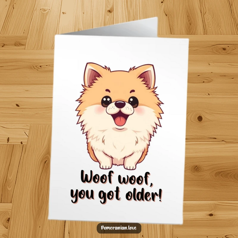 Funny Free Printable Birthday Card featuring a surprised Pomeranian dog with wide eyes and an open mouth, ready to party.