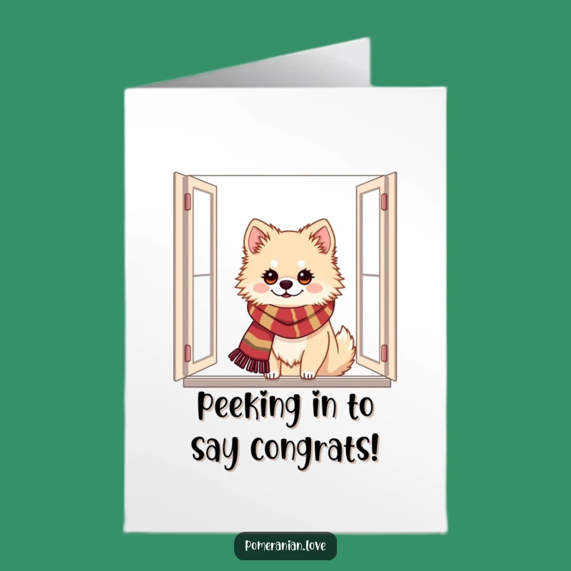 Free Printable Congrats Card: Festive Pomeranian Cheers! Downloadable Gift.