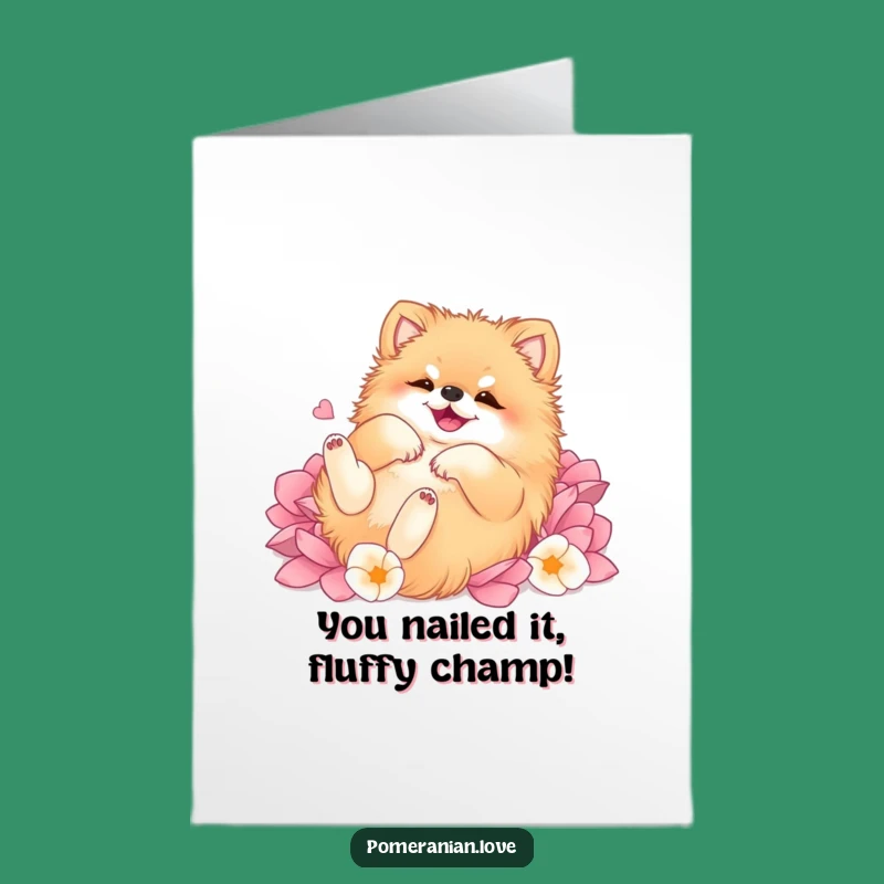 Free Printable Congrats Card: Pomeranian Petal Roll Celebration - Funny Dog Downloadable Gift