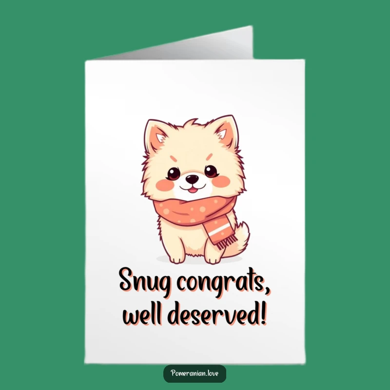 Free Printable Congrats Card: Cozy Pomeranian, Scarf Style, Downloadable Celebration
