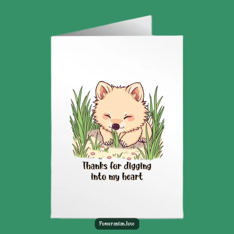 Free Printable Thank You Card: Adorable Pomeranian Digging, Heartfelt Downloadable Gift