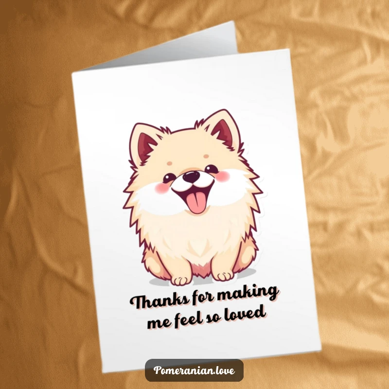 Funny Free Printable Thank You Card of a happy Pomeranian with its tongue sticking out, a joyful expression of thanks.