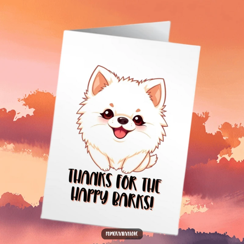 Funny Free Printable Thank You Card: A playful Pomeranian dog barking sweetly, expressing gratitude.