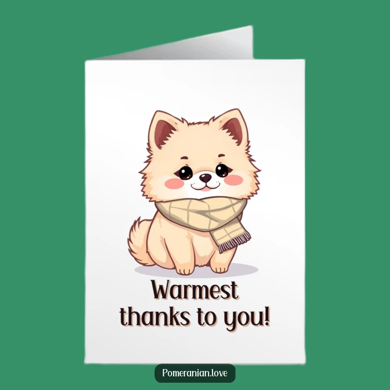 Free Printable Thank You Card: Cozy Pomeranian, Funny Scarf Downloadable Comfort Gift