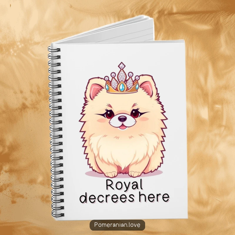 Funny Pomeranian Notebook: A lined notebook for jotting ideas, featuring a fluffy Pomeranian wearing a sparkly tiara, encouraging royal thoughts.
