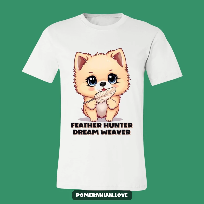 Funny Pomeranian Eyes T-Shirt: Playful Feather Chase Tee for Dog Lovers