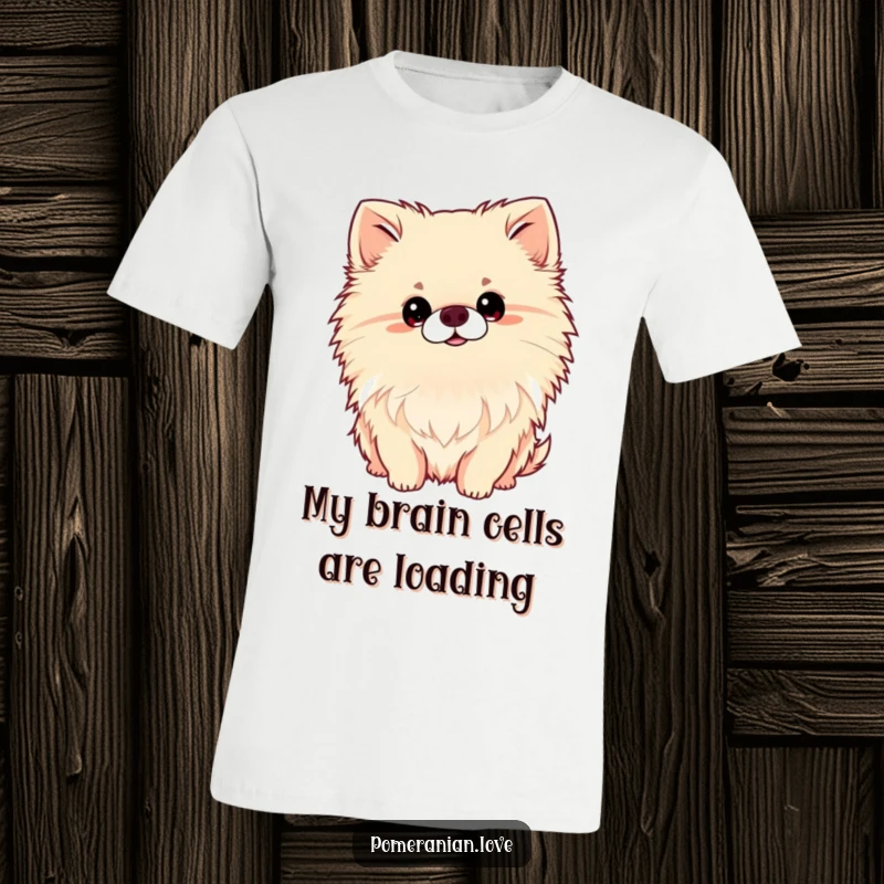 Funny Pomeranian Head Tilt T-Shirt, dog tilting its head inquisitively, cute and funny dog shirt, ideal for dog lovers.