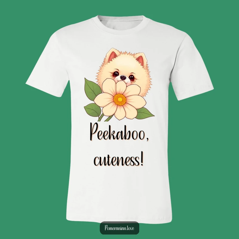 Funny Pomeranian Flower Peek T-Shirt - Curious Design, Cute Pup Gift Tee