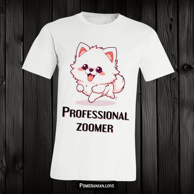 Funny T-Shirt: A fluffy Pomeranian dog running with its tongue out, showcasing pure, unadulterated fun.