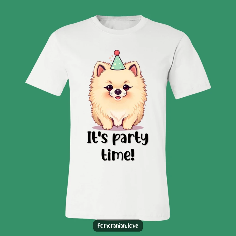 Funny Pomeranian Party Hat T-Shirt - Festive Pup Tee