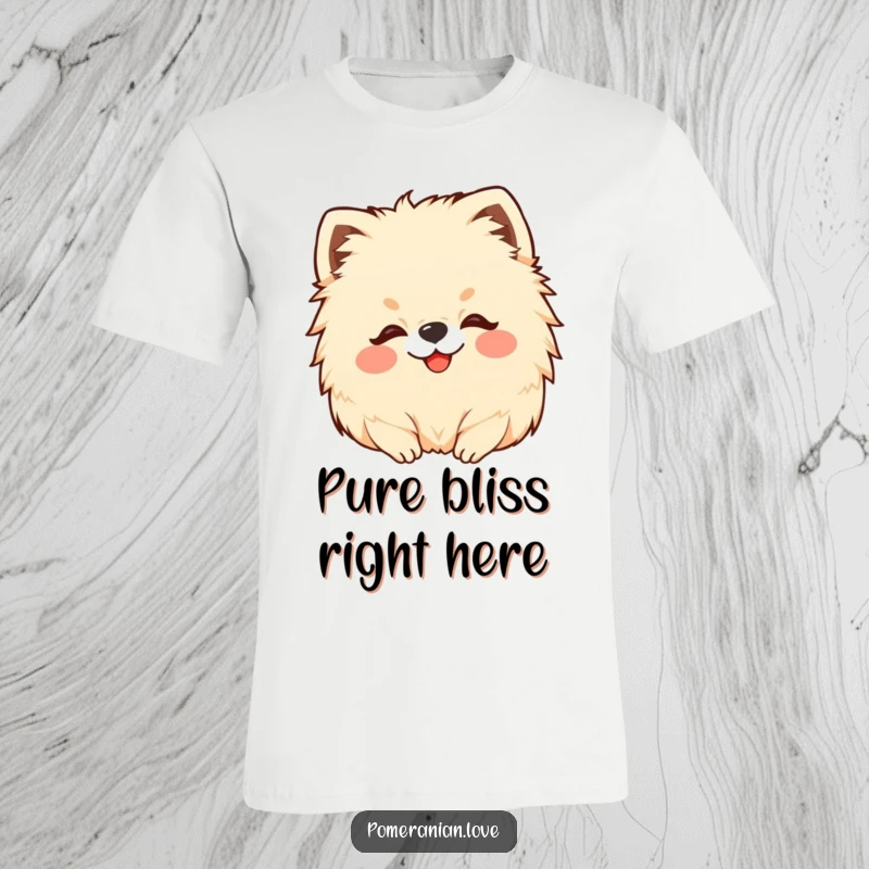 Funny Pomeranian t-shirt featuring a fluffy dog happily receiving a gentle head scratch, perfect for dog moms.