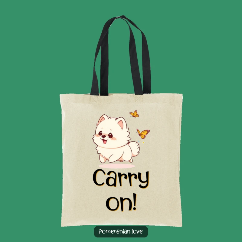Funny Playful Pomeranian Tote Bag - Spacious Carry-All with Butterfly Fun
