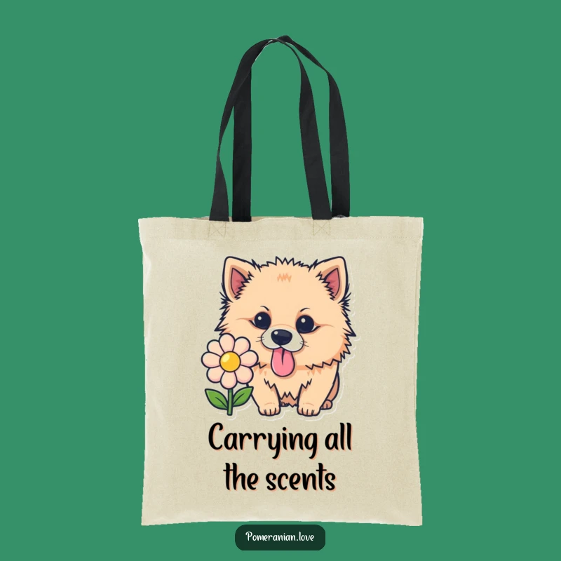 Funny Pomeranian Sniffing Flower Tote Bag: Stylish & Hilarious Pet Accessory